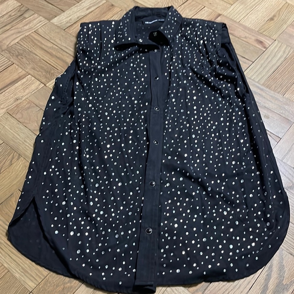 Kooples womans rhinestone sleeveless button down shirt size 2 (SM) boho ,cowboy